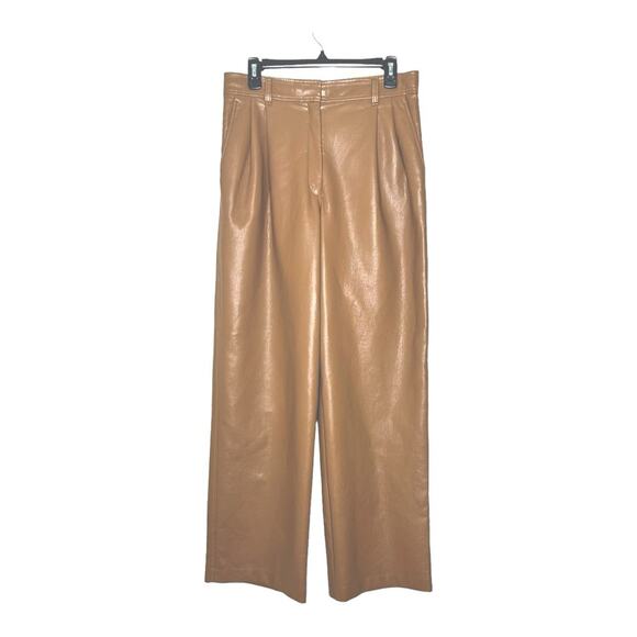 Aritzia Babaton Pleated Vegan Leather Pants Constant Camel Size 10 - Picture 2 of 12